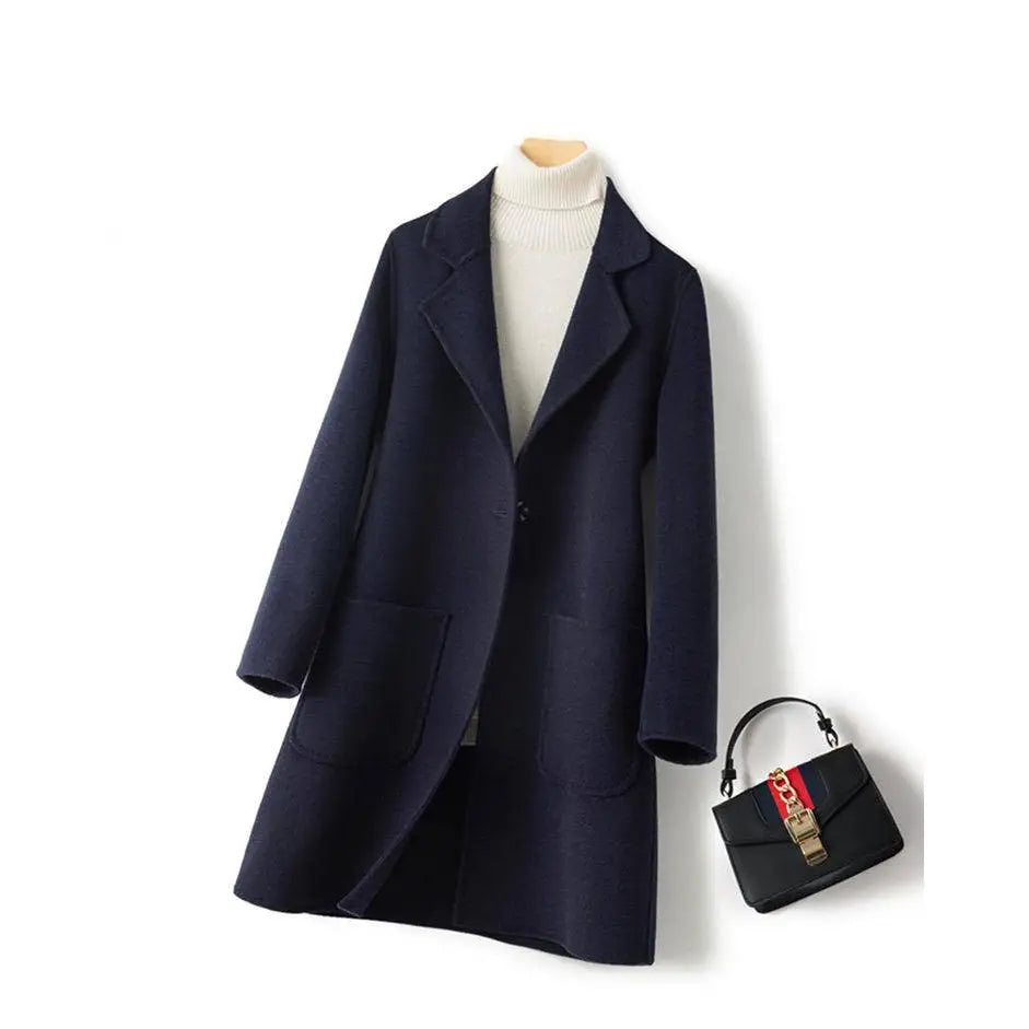 Womens Winter Coat - Classic Wool - Navy Blue / S - Productseeker