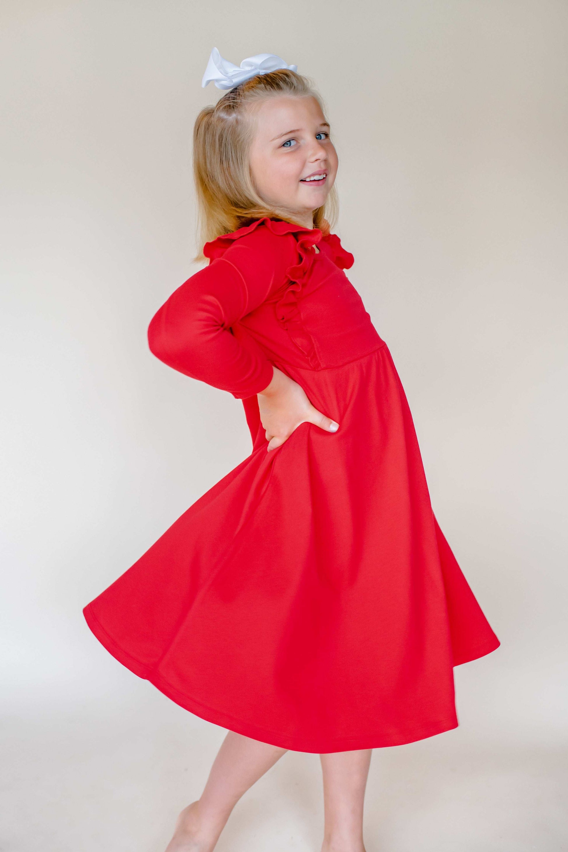 Girl’s Twirl Empire Waist Long Sleeve Dress - Red / 12M - ARB Blanks