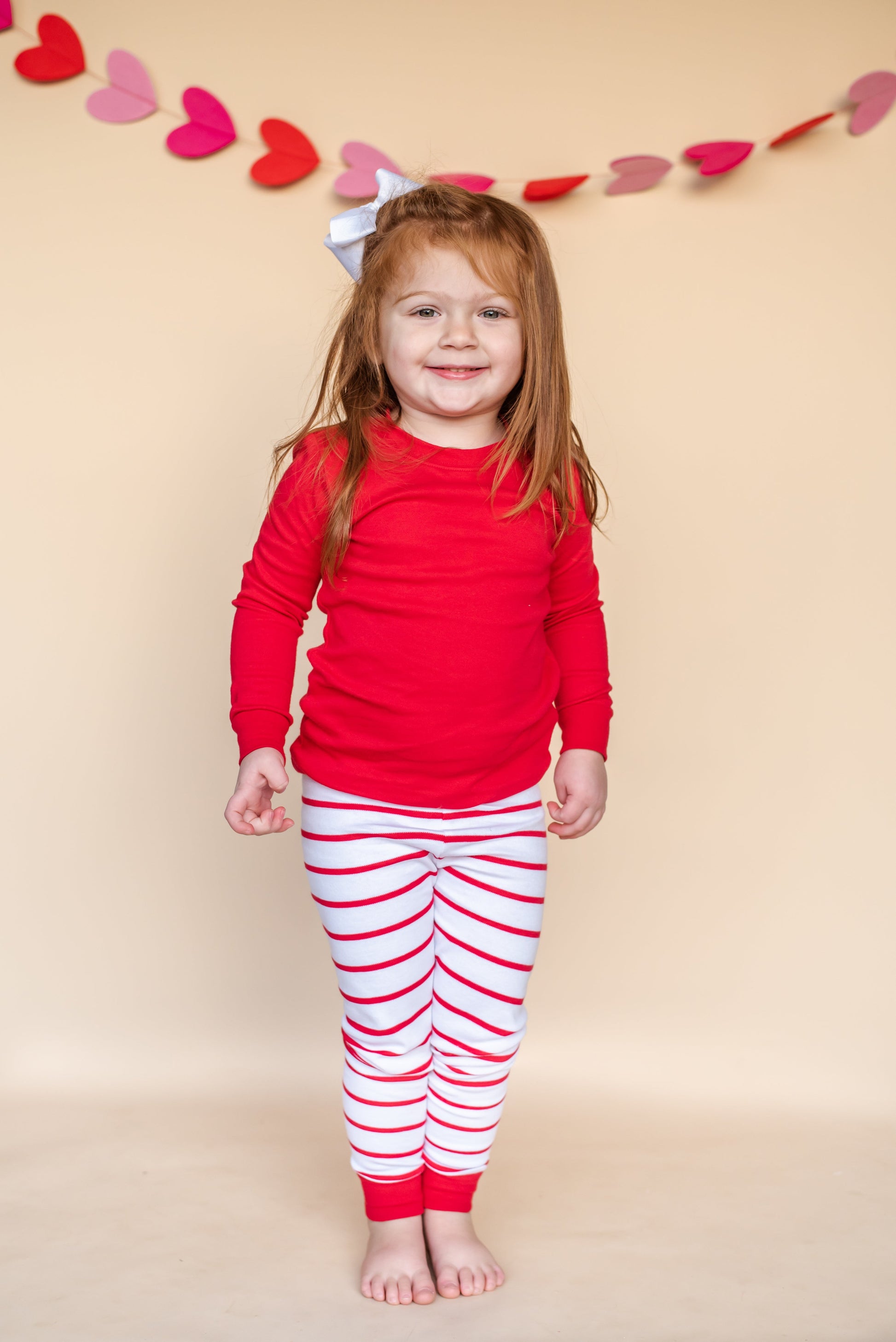 Valentine’s Striped Kids Pajamas - Red & White Small Stripe / 6M - ARB Blanks