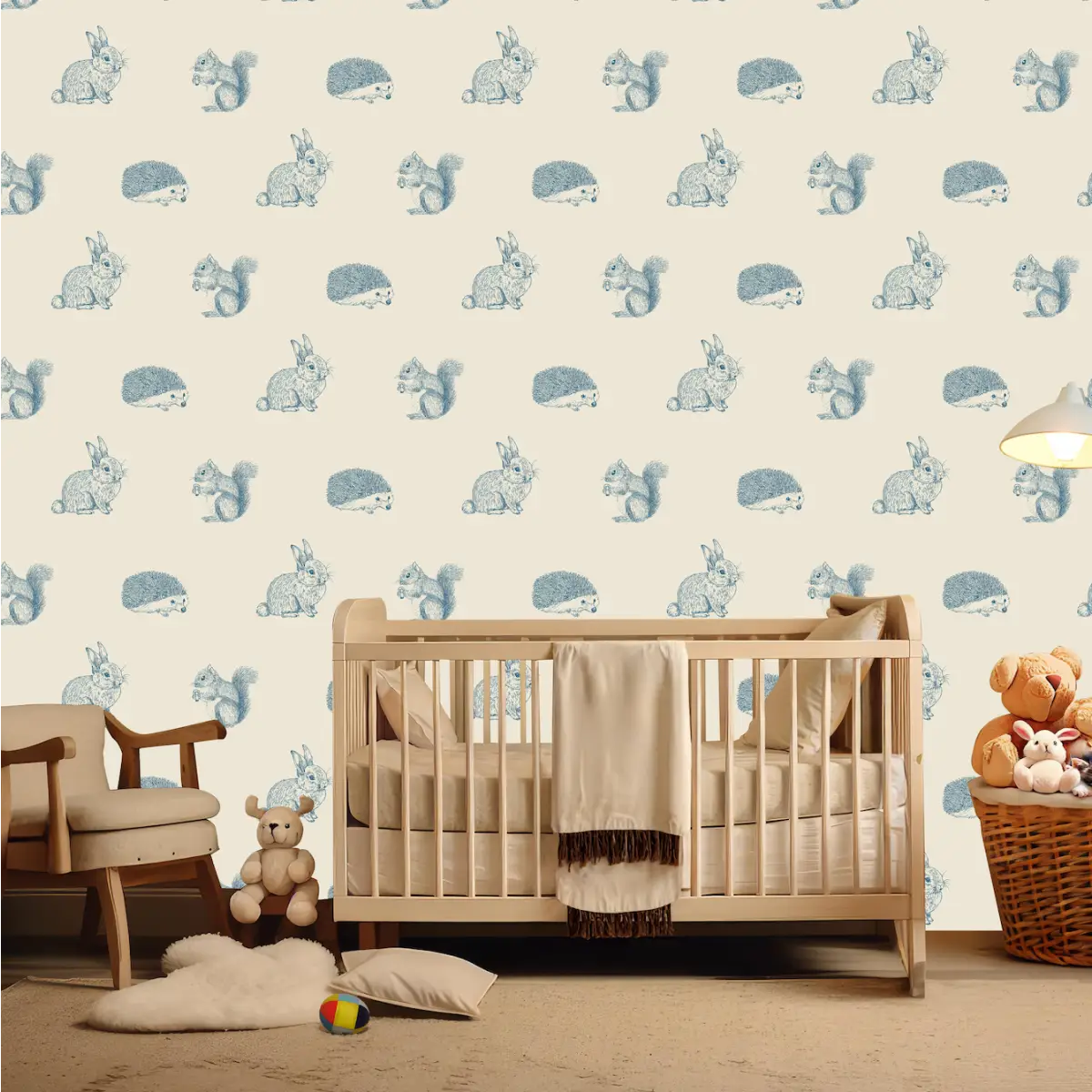 Cyrus Wallpaper - Bunnies Squirrels and Hedgehogs - by Manvi Semalty - Loomwell Home Goods