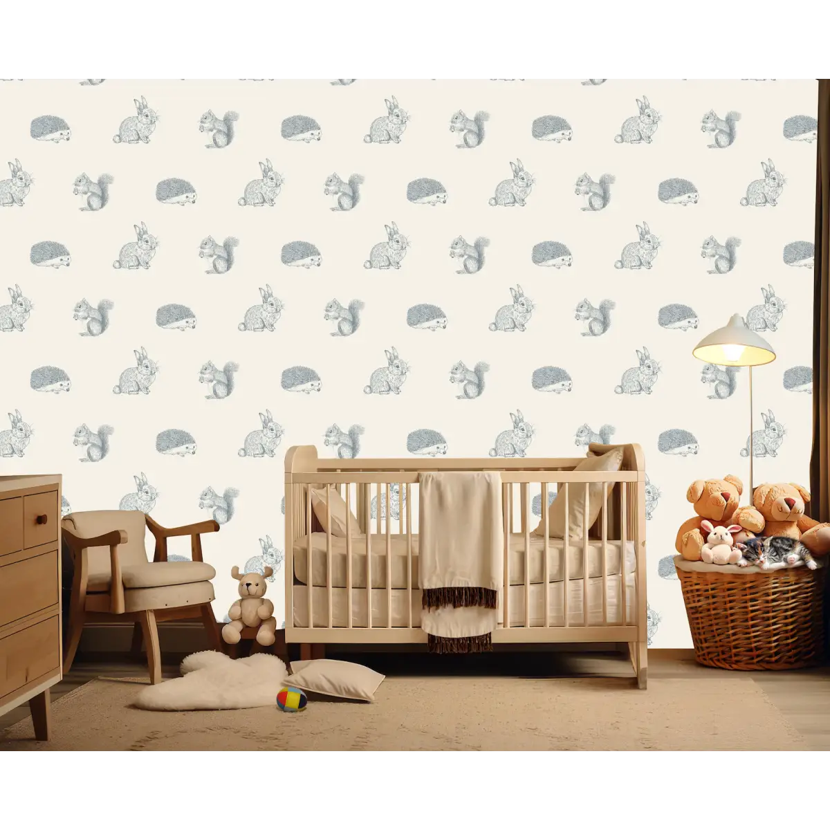 Cyrus Wallpaper - Bunnies Squirrels and Hedgehogs - by Manvi Semalty - Loomwell Home Goods