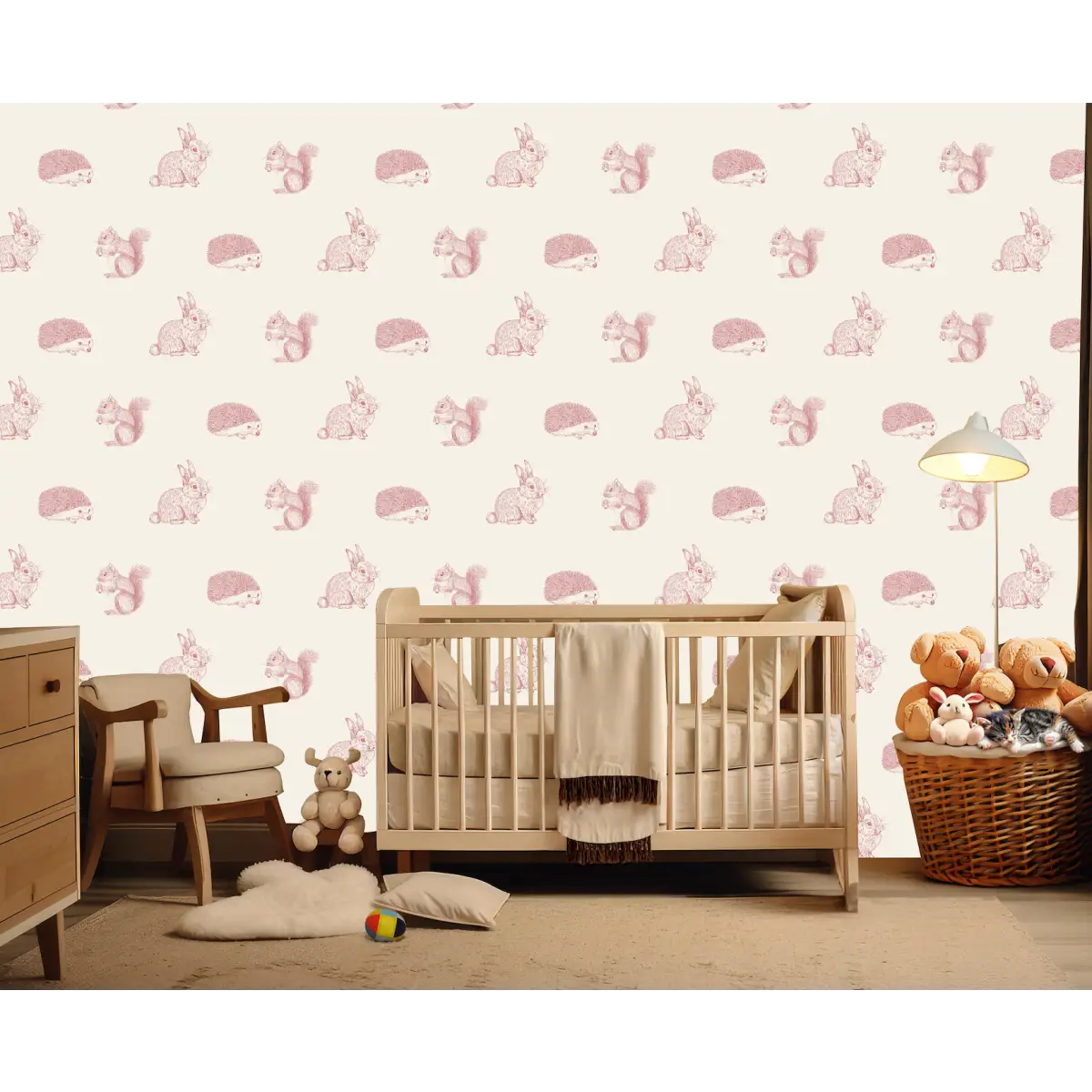 Cyrus Wallpaper - Bunnies Squirrels and Hedgehogs - by Manvi Semalty - Loomwell Home Goods