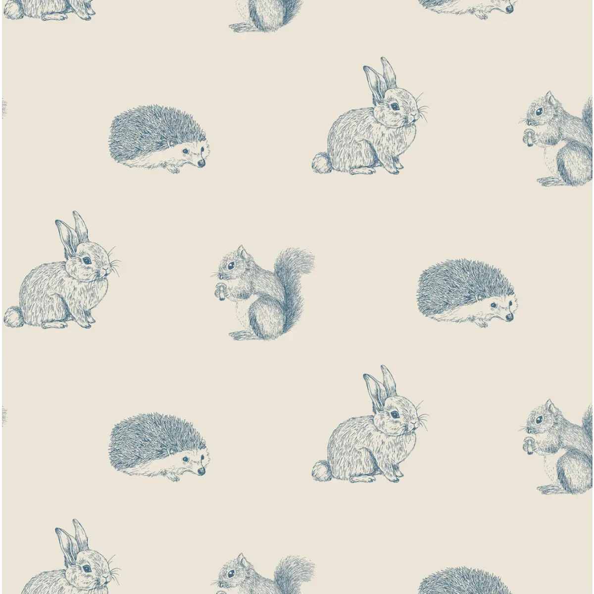 Cyrus Wallpaper - Bunnies Squirrels and Hedgehogs - by Manvi Semalty - Sample 1 foot by 1 foot / Blue - Loomwell Home