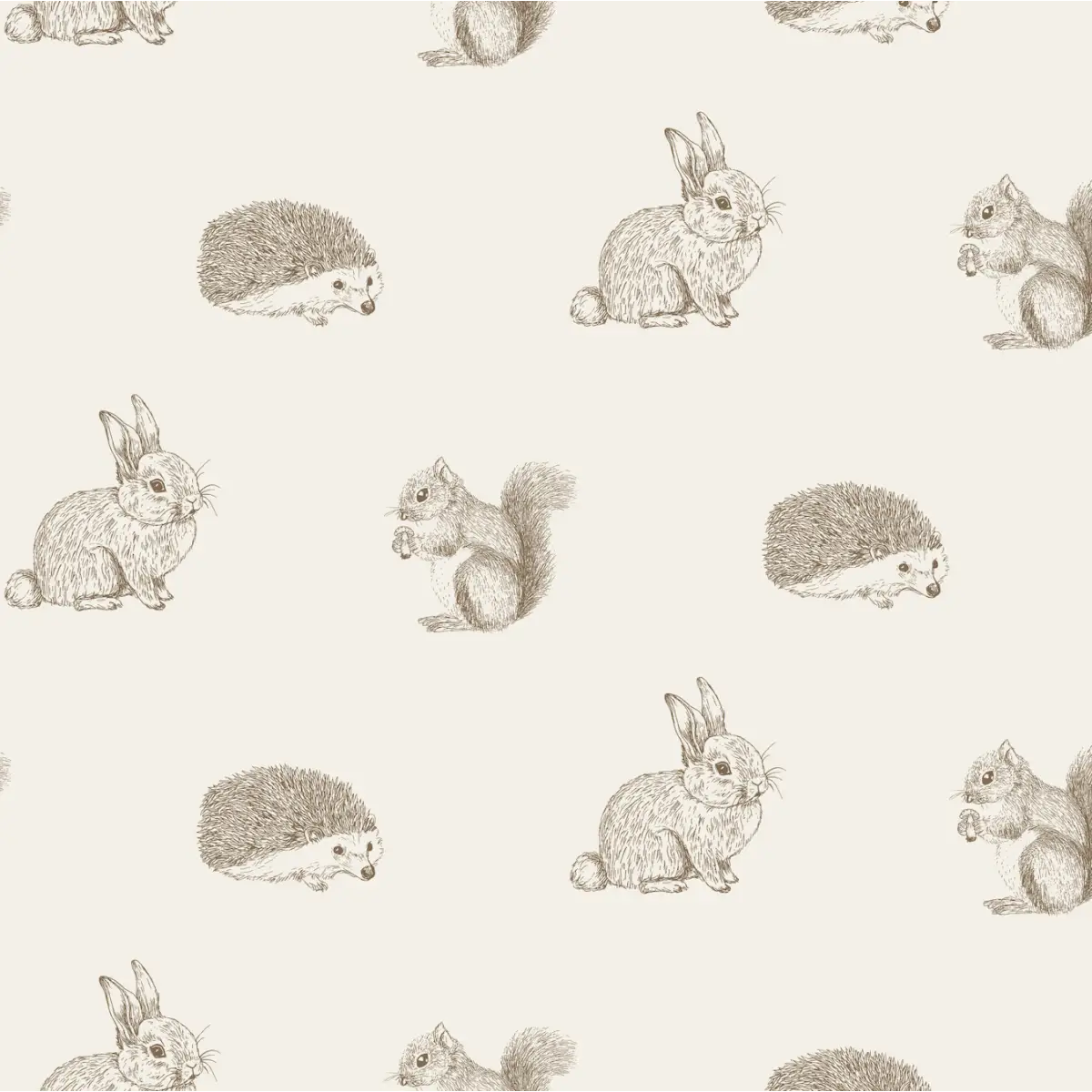Cyrus Wallpaper - Bunnies Squirrels and Hedgehogs - by Manvi Semalty - Sample 1 foot by 1 foot / Brown - Loomwell Home