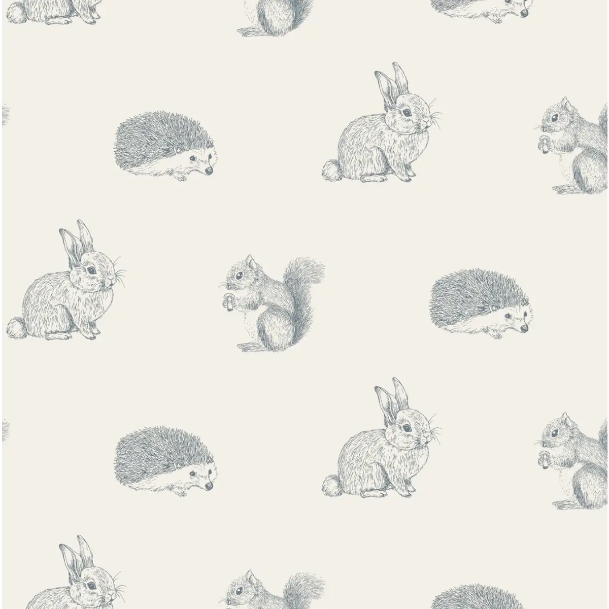 Cyrus Wallpaper - Bunnies Squirrels and Hedgehogs - by Manvi Semalty - Sample 1 foot by 1 foot / Grey - Loomwell Home