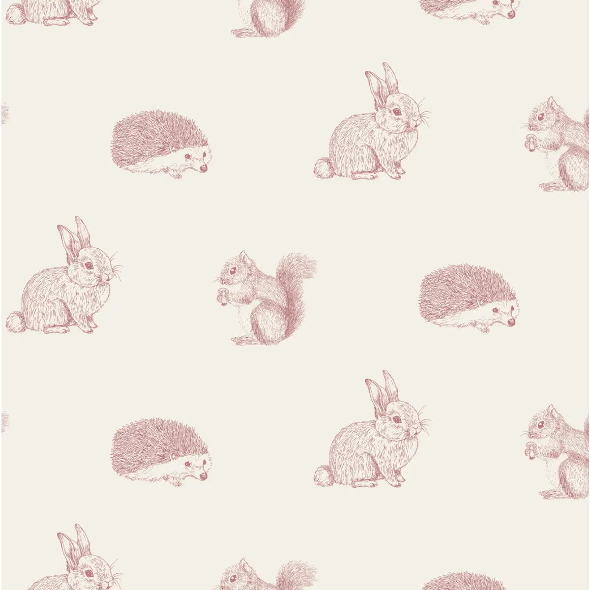 Cyrus Wallpaper - Bunnies Squirrels and Hedgehogs - by Manvi Semalty - Sample 1 foot by 1 foot / Pink - Loomwell Home