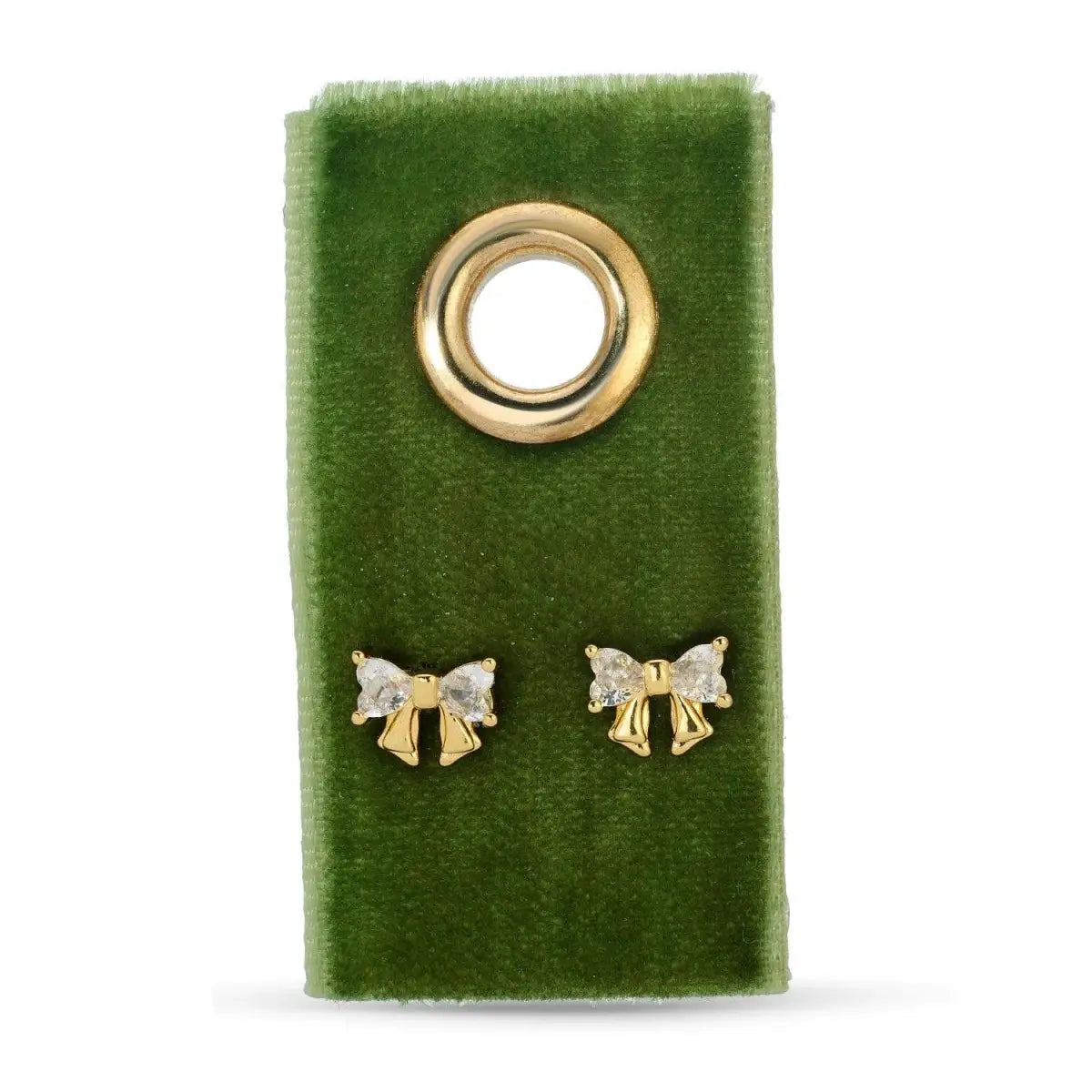CZ Bow Stud Earrings on Velvet Gift Tag - Splendid Iris