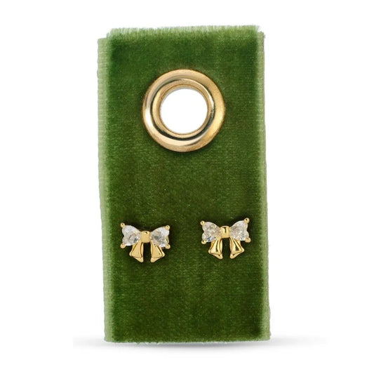 CZ Bow Stud Earrings on Velvet Gift Tag - Splendid Iris