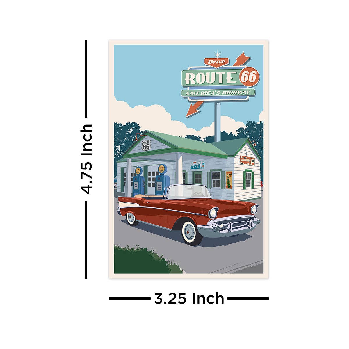 Route 66 Classic Car - Large Vinyl Sticker