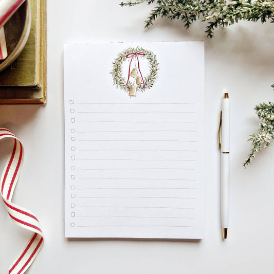 Christmas Checklist Notepad - Bell Wreath