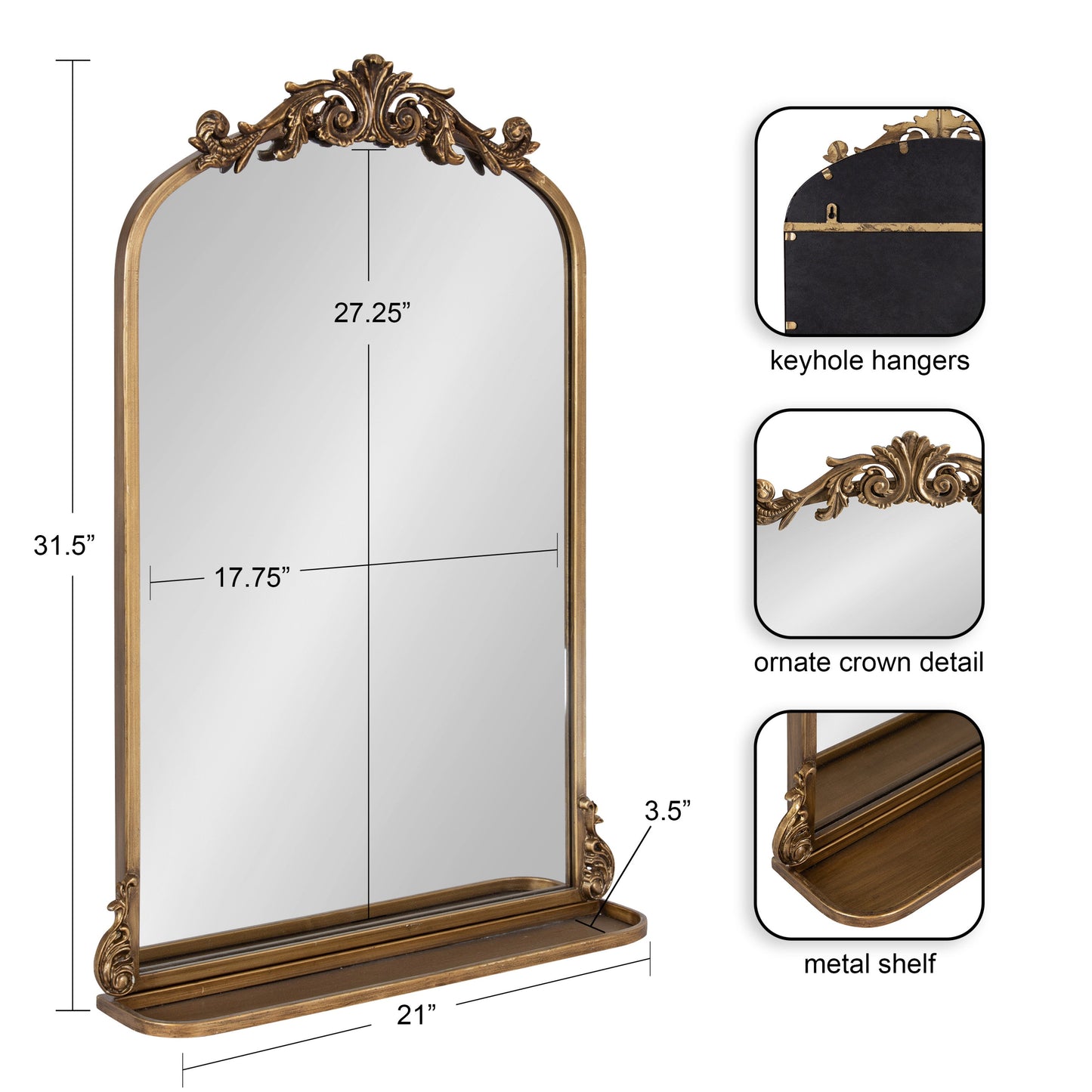 Arendahl Elegant Arch Mirror with Shelf
