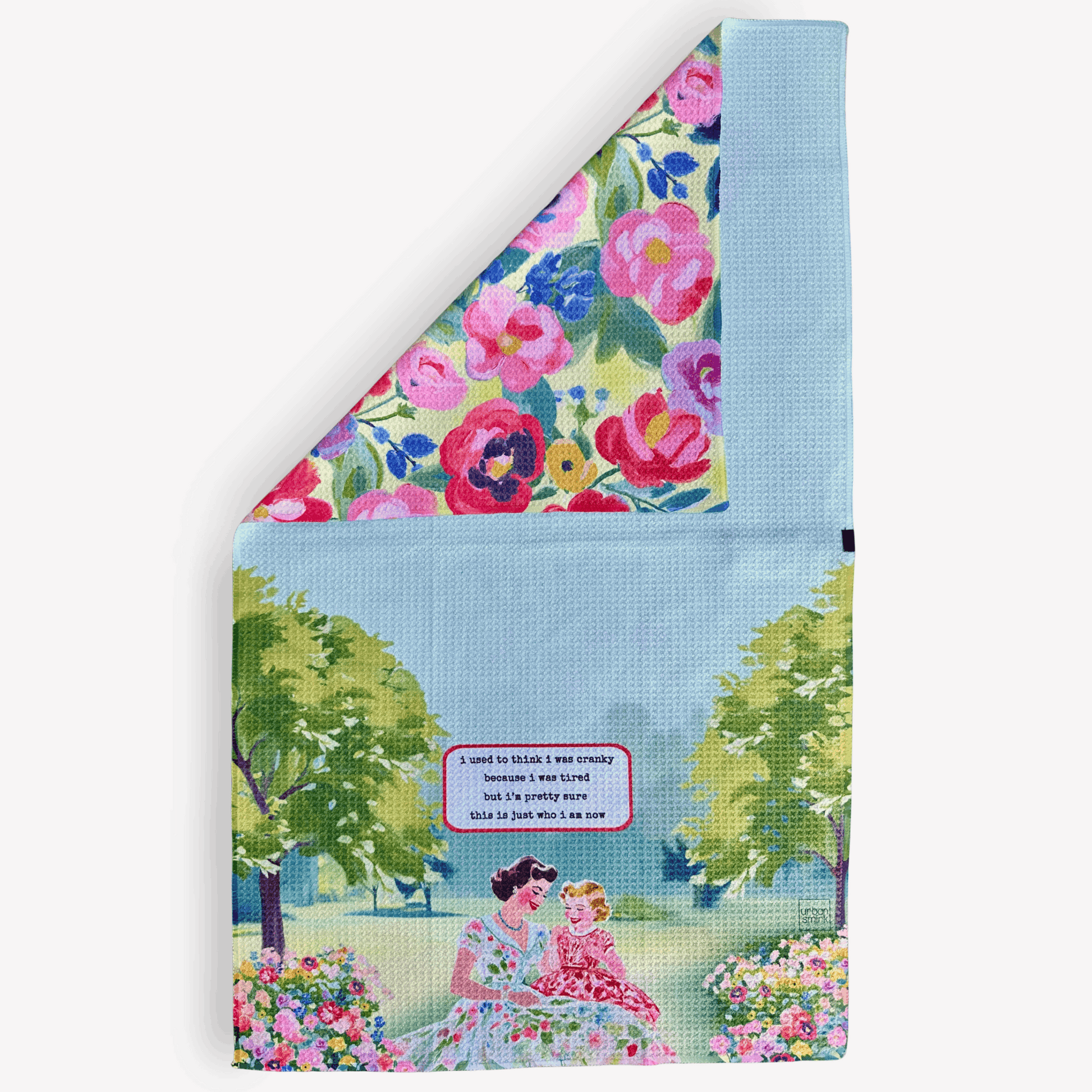 Funny Vintage Floral Kitchen Towel for Moms - Cranky & Tired - Urban Smirk