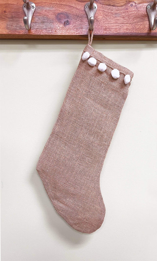 Chaussette de Noël en jute avec pompons