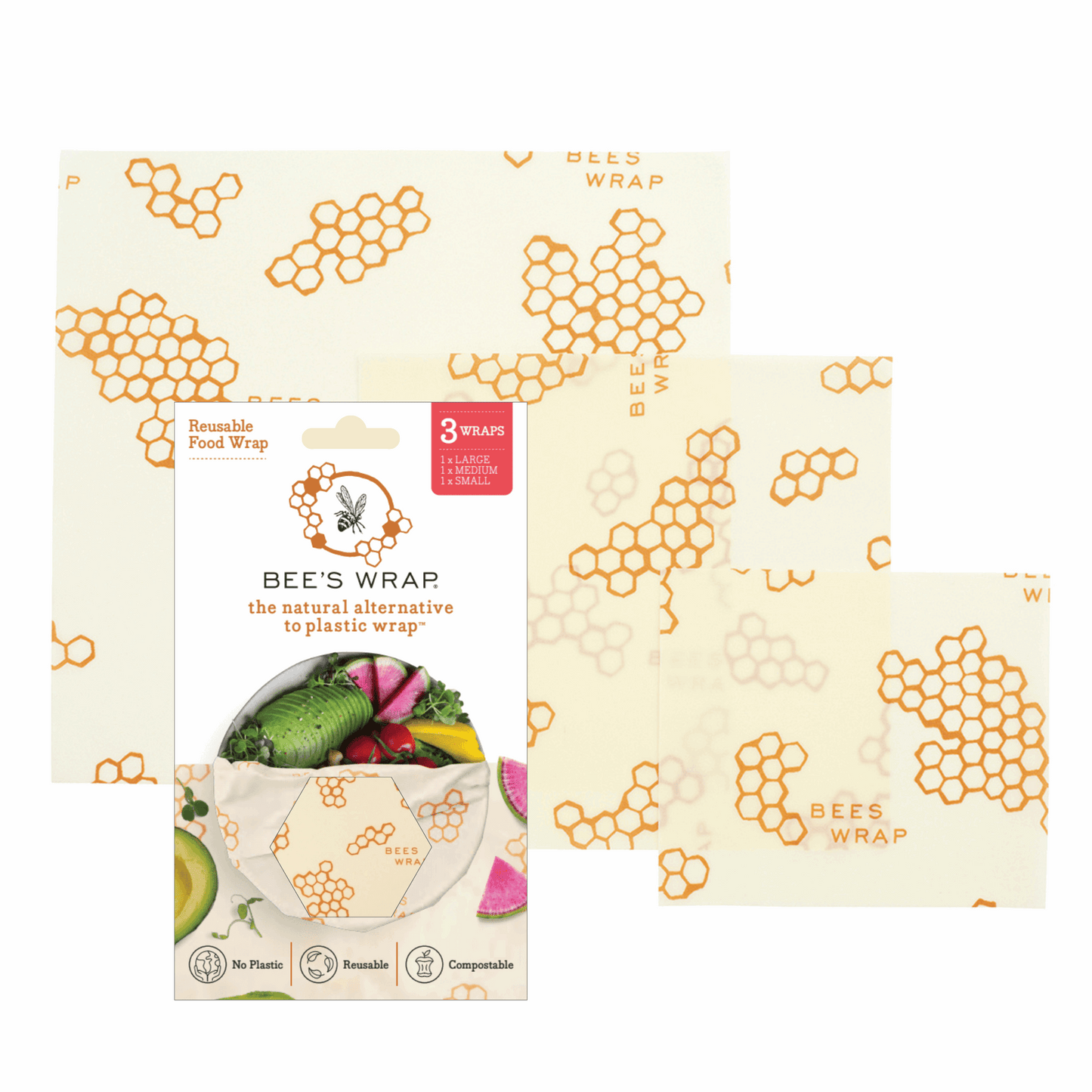 Beeswax Food Wraps - Honeycomb - Pack of 3