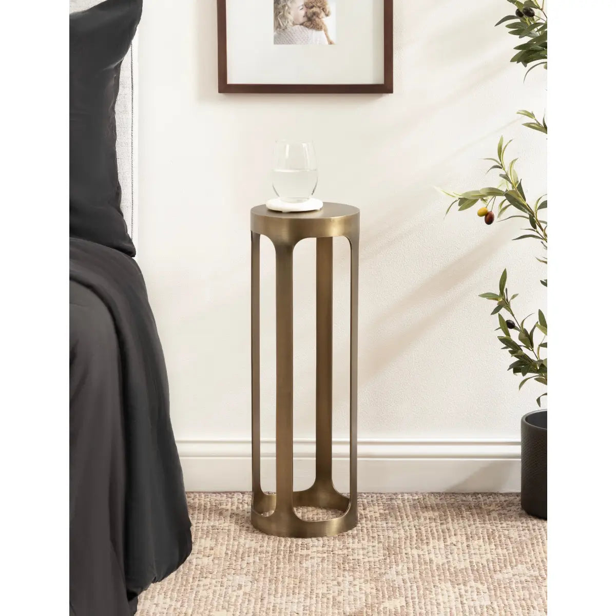 Dahl Modern Accent Table or Plant Stand - Brushed Metal - kateandlaurel