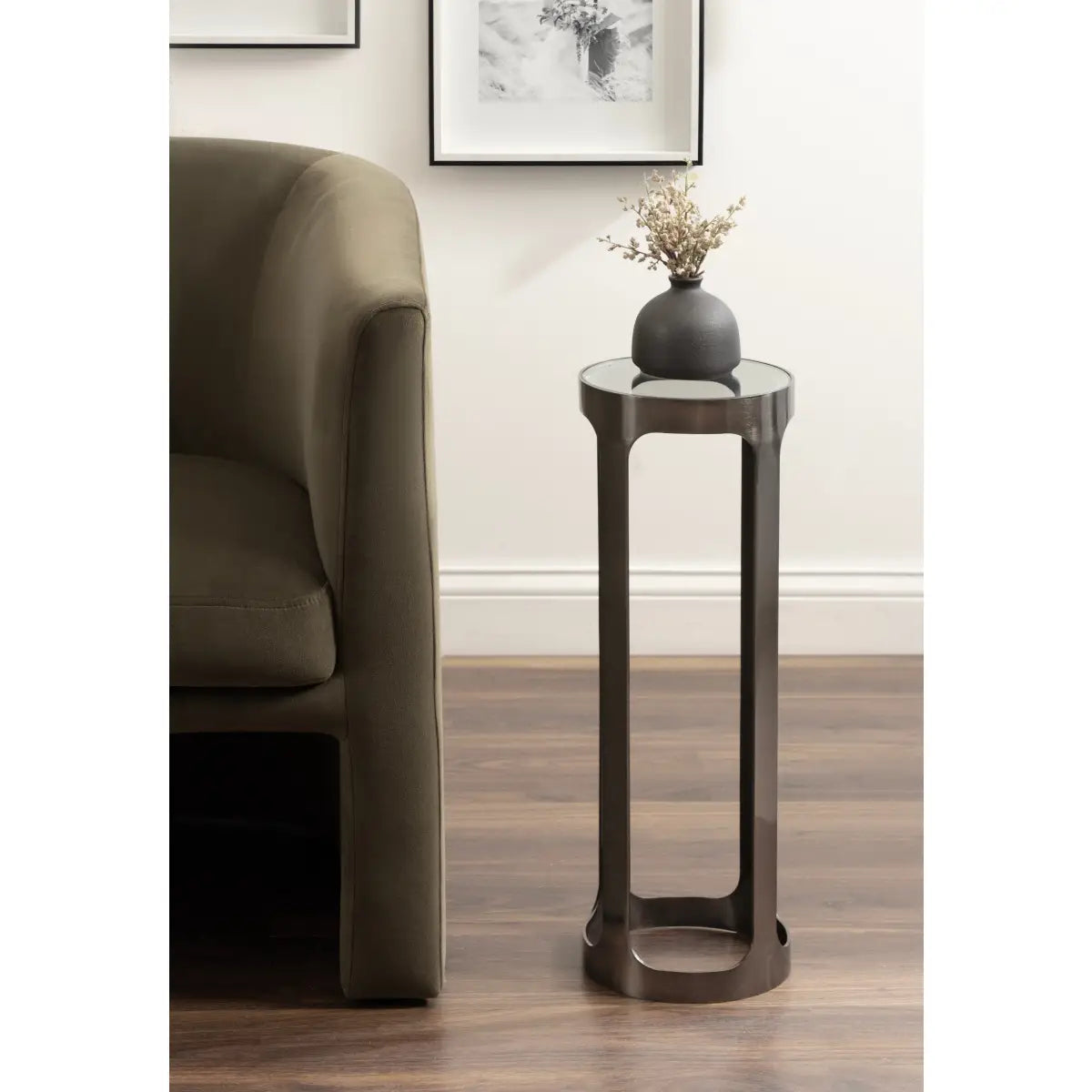 Dahl Modern Accent Table or Plant Stand - Brushed Metal - kateandlaurel