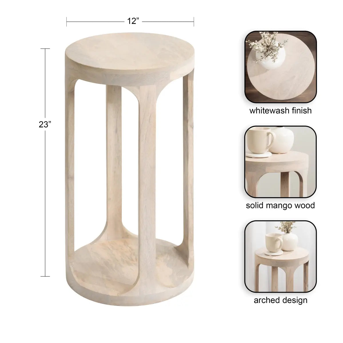 Dahl Modern Accent Table or Plant Stand - Round Wood - kateandlaurel