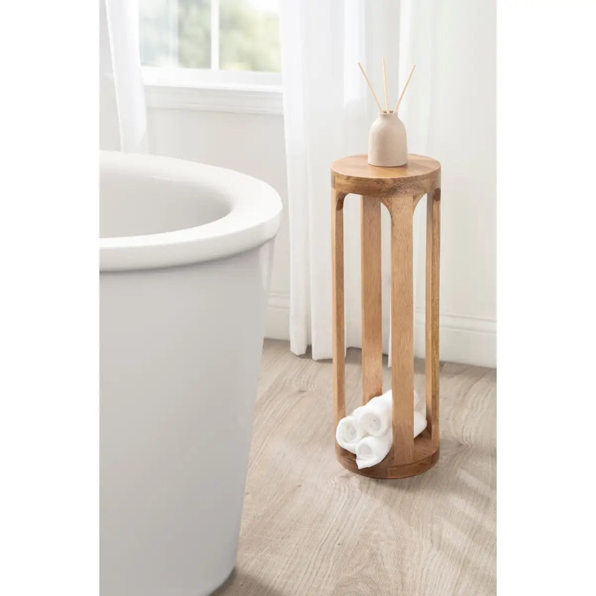 Dahl Modern Accent Table or Plant Stand - Round Wood - kateandlaurel
