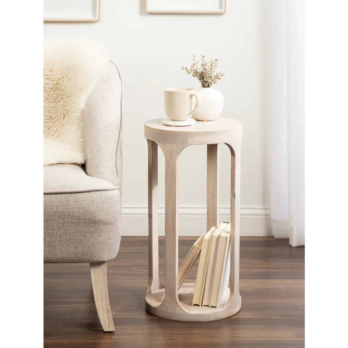 Dahl Modern Accent Table or Plant Stand - Round Wood - kateandlaurel
