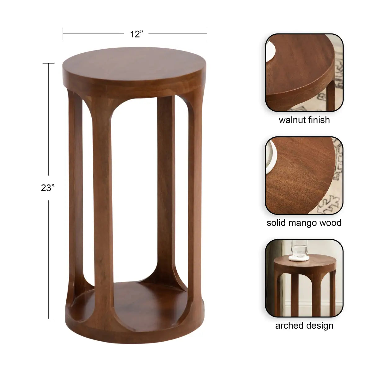 Dahl Modern Accent Table or Plant Stand - Round Wood - kateandlaurel
