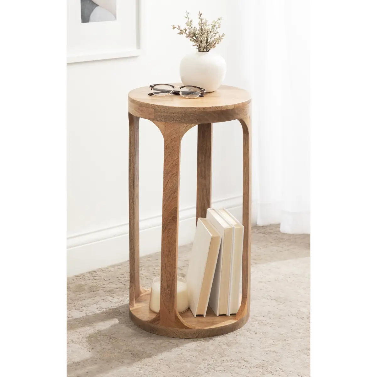 Dahl Modern Accent Table or Plant Stand - Round Wood - kateandlaurel