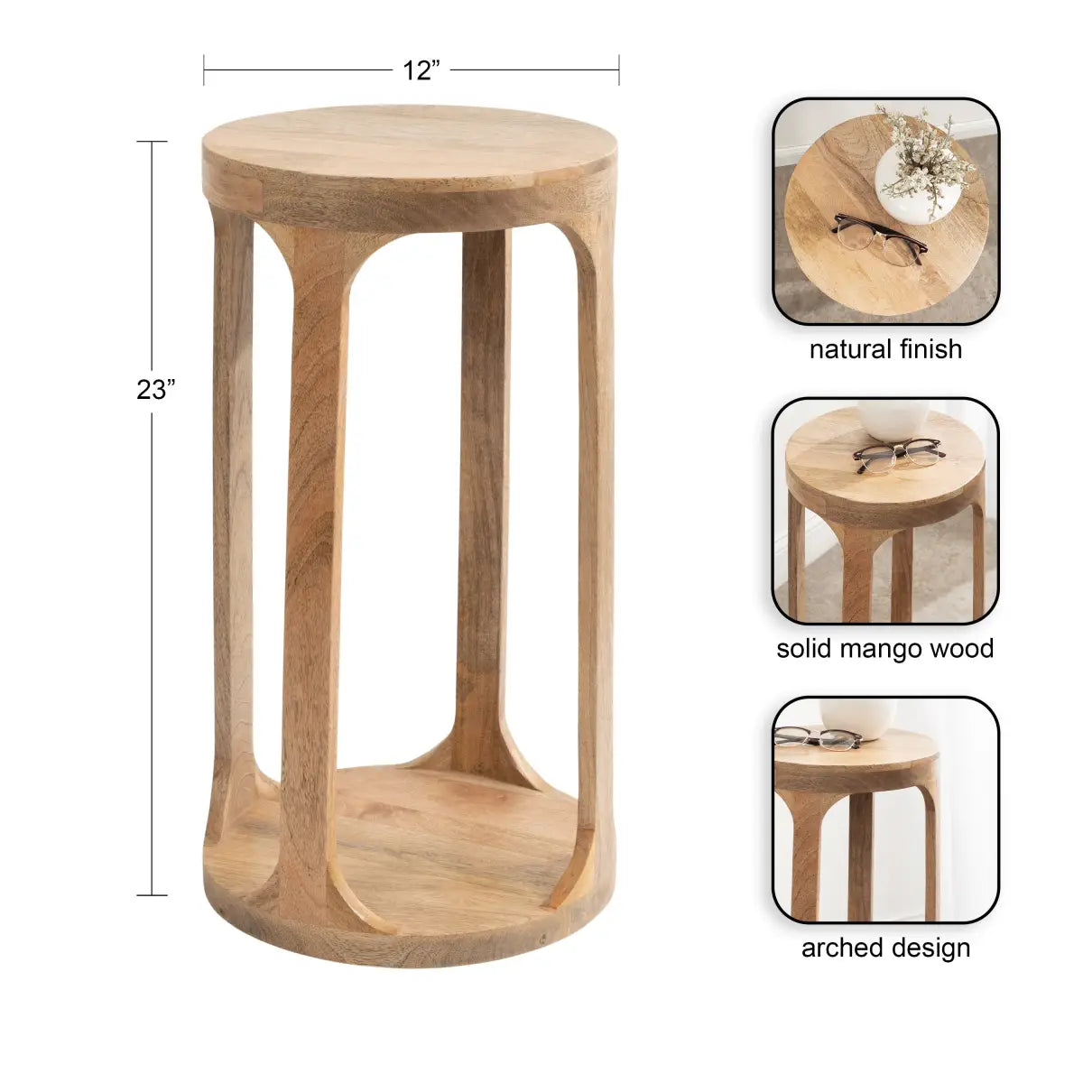 Dahl Modern Accent Table or Plant Stand - Round Wood - kateandlaurel