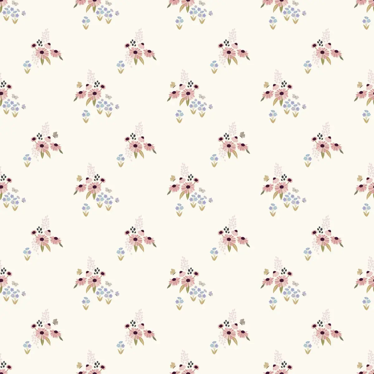 Daisie Wallpaper - Petite Flowers - by Linen and Paper Design - Sample 1 foot by 1 foot / Cream and Pink - Loomwell