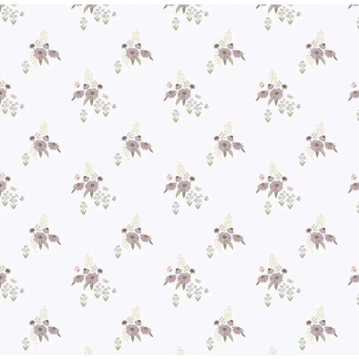Daisie Wallpaper - Petite Flowers - by Linen and Paper Design - Sample 1 foot by 1 foot / White and Purple - Loomwell