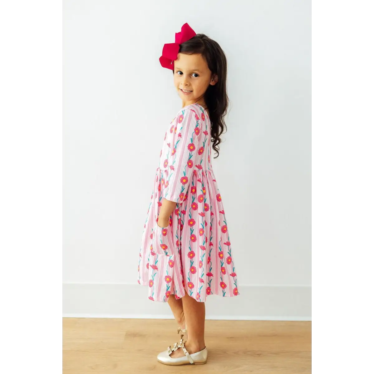 Pocket Twirl Dress - Daisy Chain - Flowers 3/4 Sleeve - Mila & Rose ®