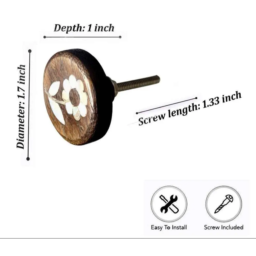 Daisy Mother of Pearl Wooden Knob (each) - Perilla Home