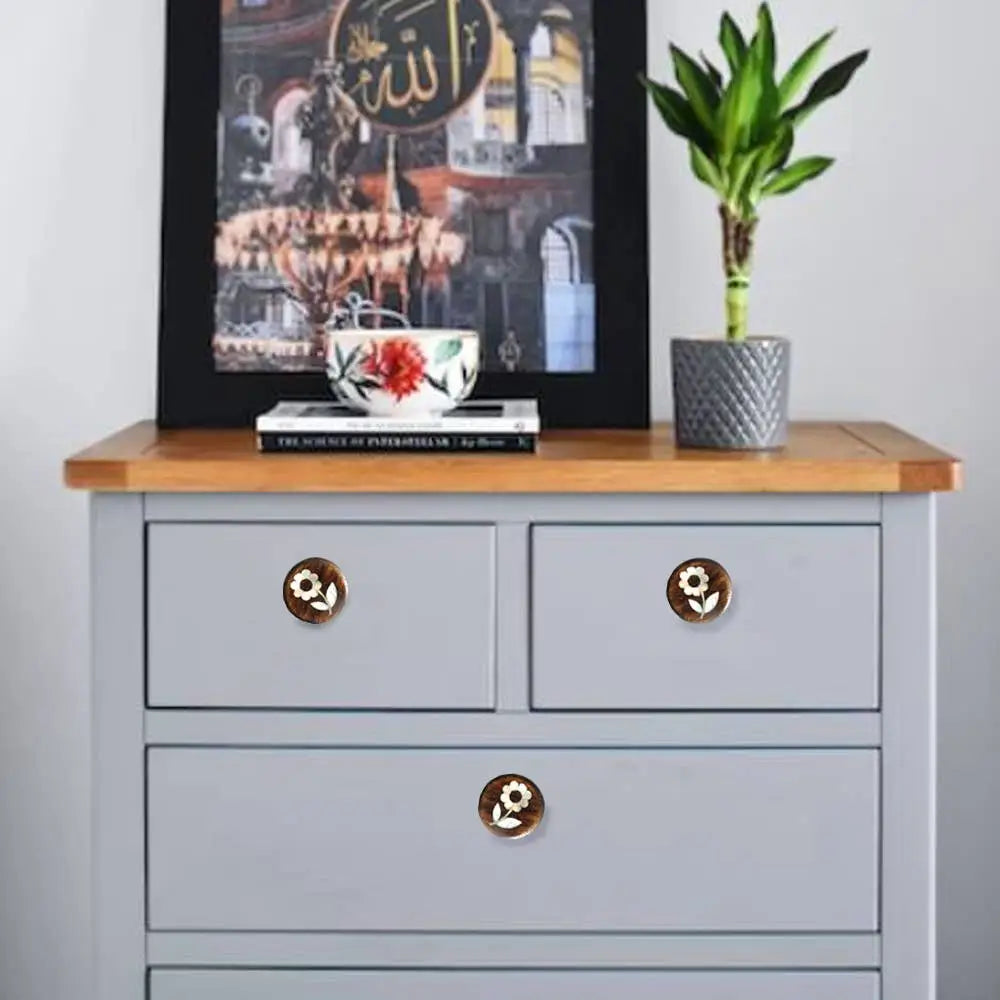 Daisy Mother of Pearl Wooden Knob (each) - Perilla Home