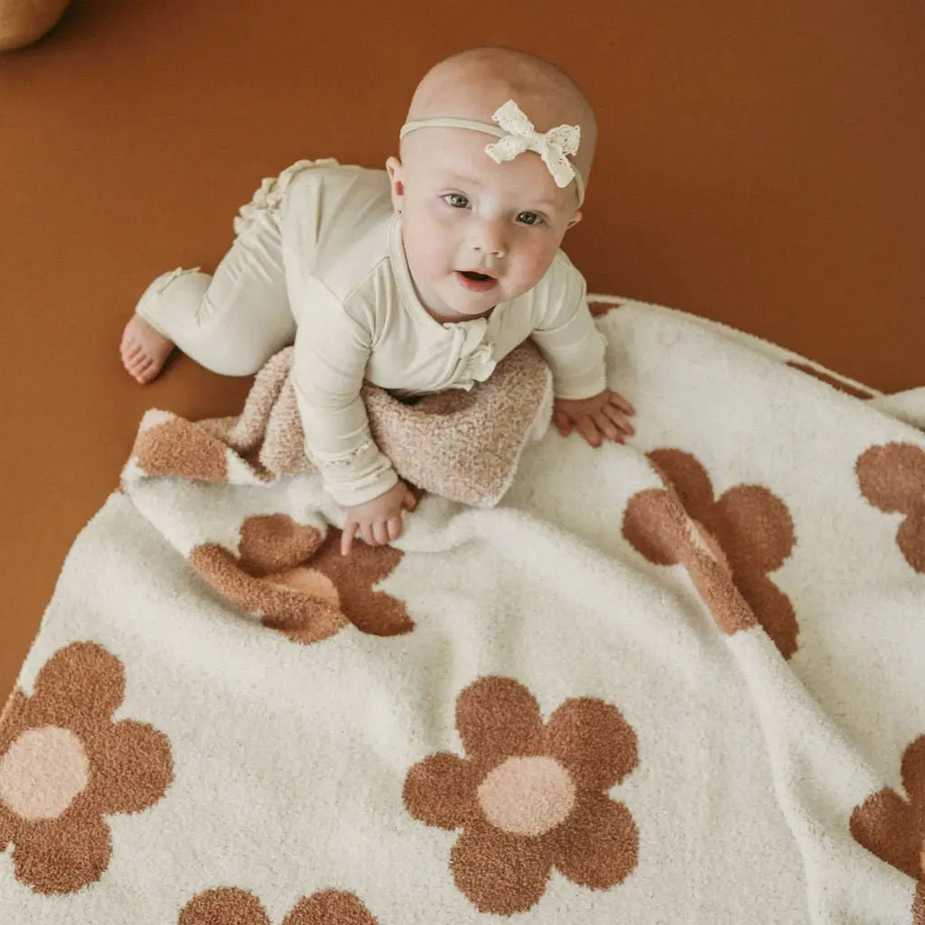 Daisy Plush Blanket - Caramel and Pink - Harp Angel Boutique
