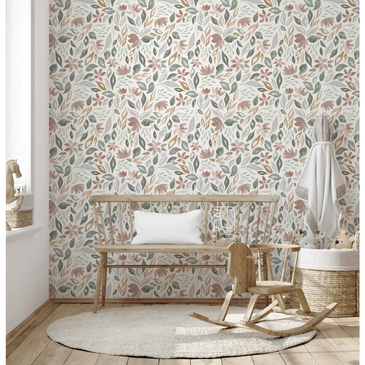 Daley Wallpaper - Watercolor Leaves and Flowers - by Emma J Rivers - Loomwell Home Goods
