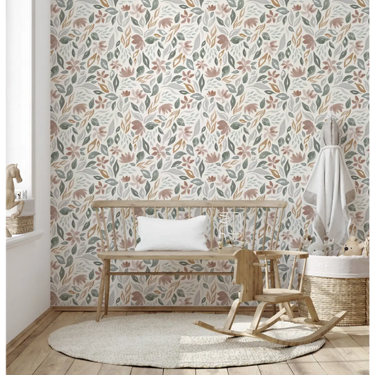 Daley Wallpaper - Watercolor Leaves and Flowers - by Emma J Rivers - Loomwell Home Goods