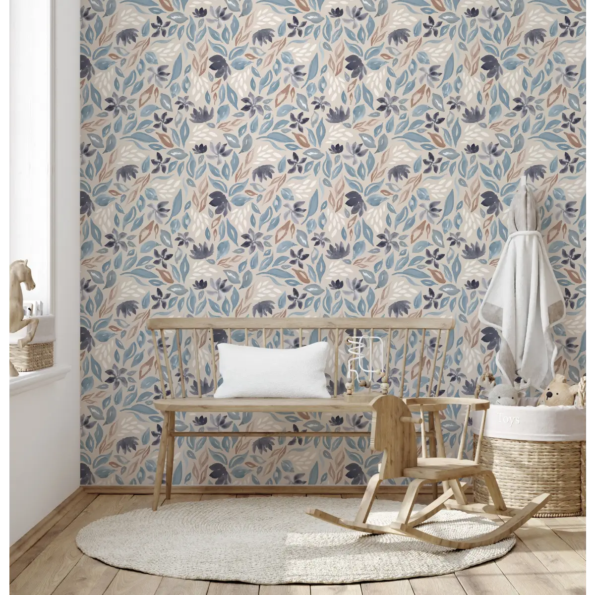 Daley Wallpaper - Watercolor Leaves and Flowers - by Emma J Rivers - Loomwell Home Goods