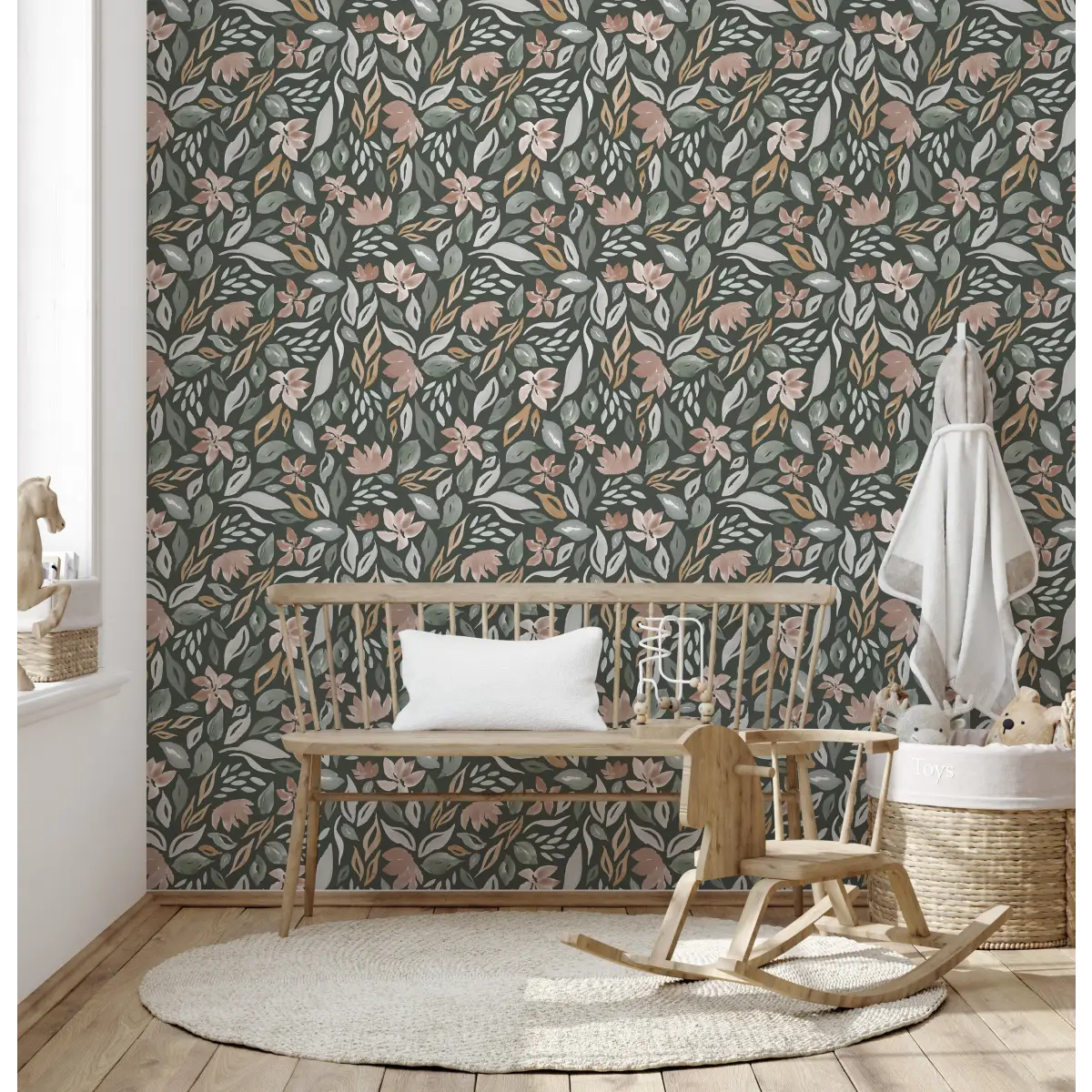 Daley Wallpaper - Watercolor Leaves and Flowers - by Emma J Rivers - Loomwell Home Goods