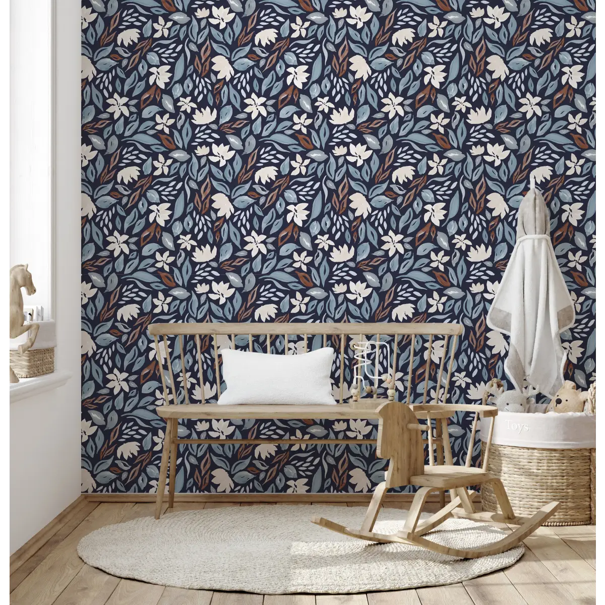 Daley Wallpaper - Watercolor Leaves and Flowers - by Emma J Rivers - Loomwell Home Goods