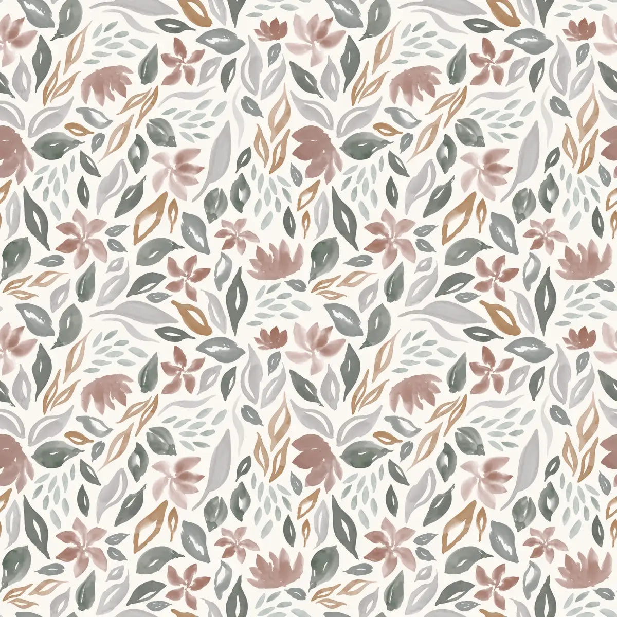 Daley Wallpaper - Watercolor Leaves and Flowers - by Emma J Rivers - Sample 1 foot by 1 foot / Cream and Green