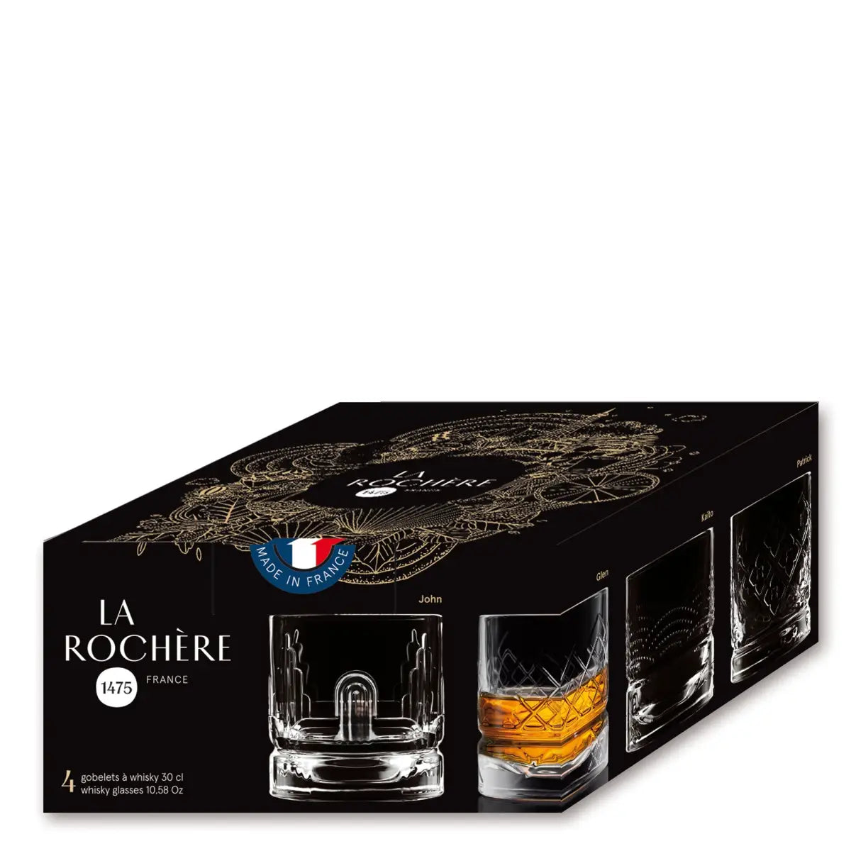 Dandy Whiskey Glasses - Assorted Designs - Set of 4 - La Rochere NA