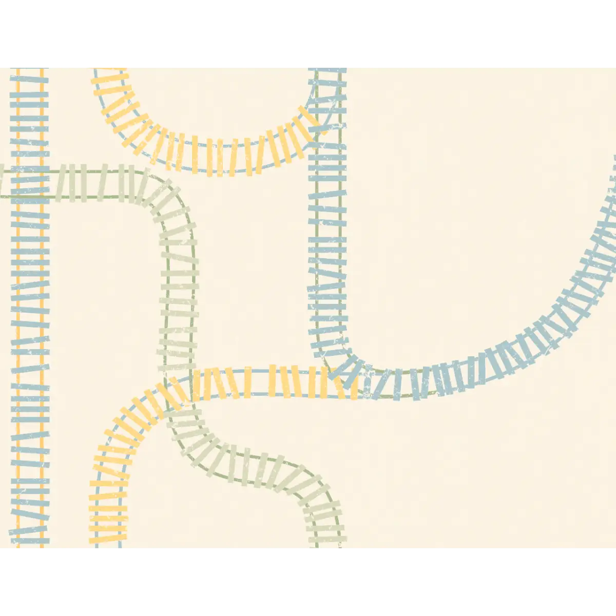 Danny Wallpaper - Train Tracks for Kids - by House of Haricot - Sample 1 foot by 1 foot / Green Blue and Yellow