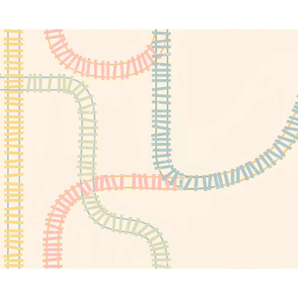Danny Wallpaper - Train Tracks for Kids - by House of Haricot - Sample 1 foot by 1 foot / Green Pink and Yellow