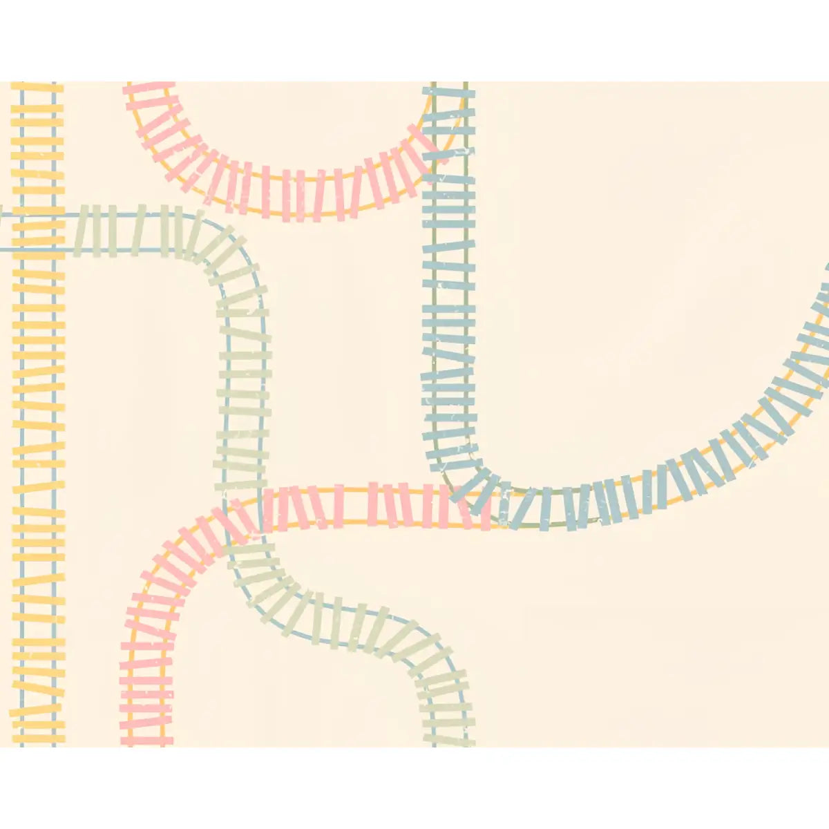 Danny Wallpaper - Train Tracks for Kids - by House of Haricot - Sample 1 foot by 1 foot / Green Pink and Yellow
