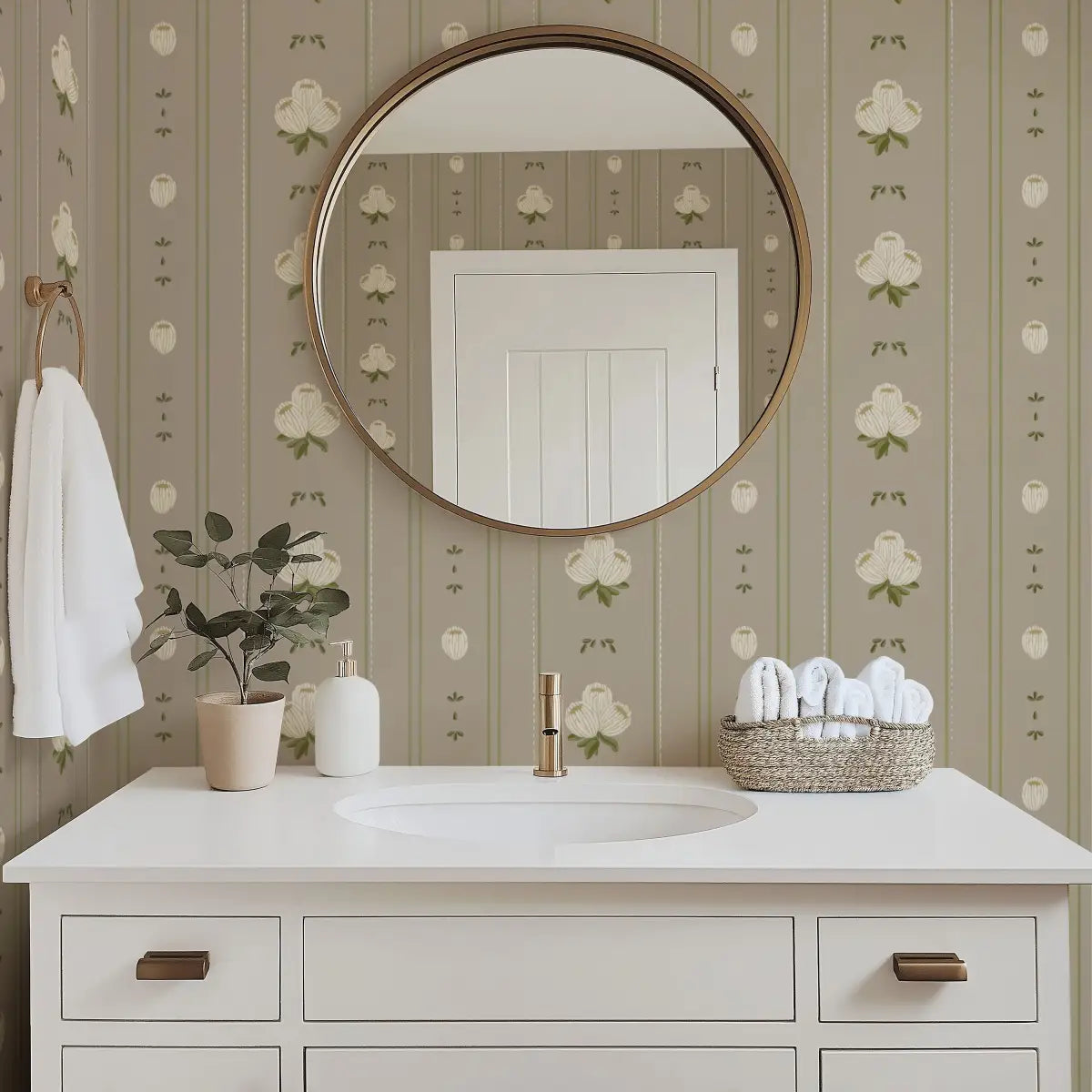 Darby Wallpaper - Flowers Bunch Stripe - by Mackenzie Nelson - Loomwell Home Goods