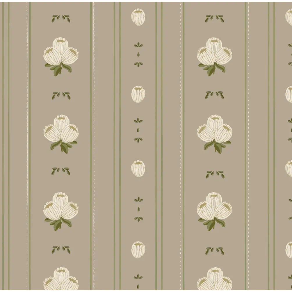 Darby Wallpaper - Flowers Bunch Stripe - by Mackenzie Nelson - Sample 1 foot by 1 foot / Beige - Loomwell Home Goods