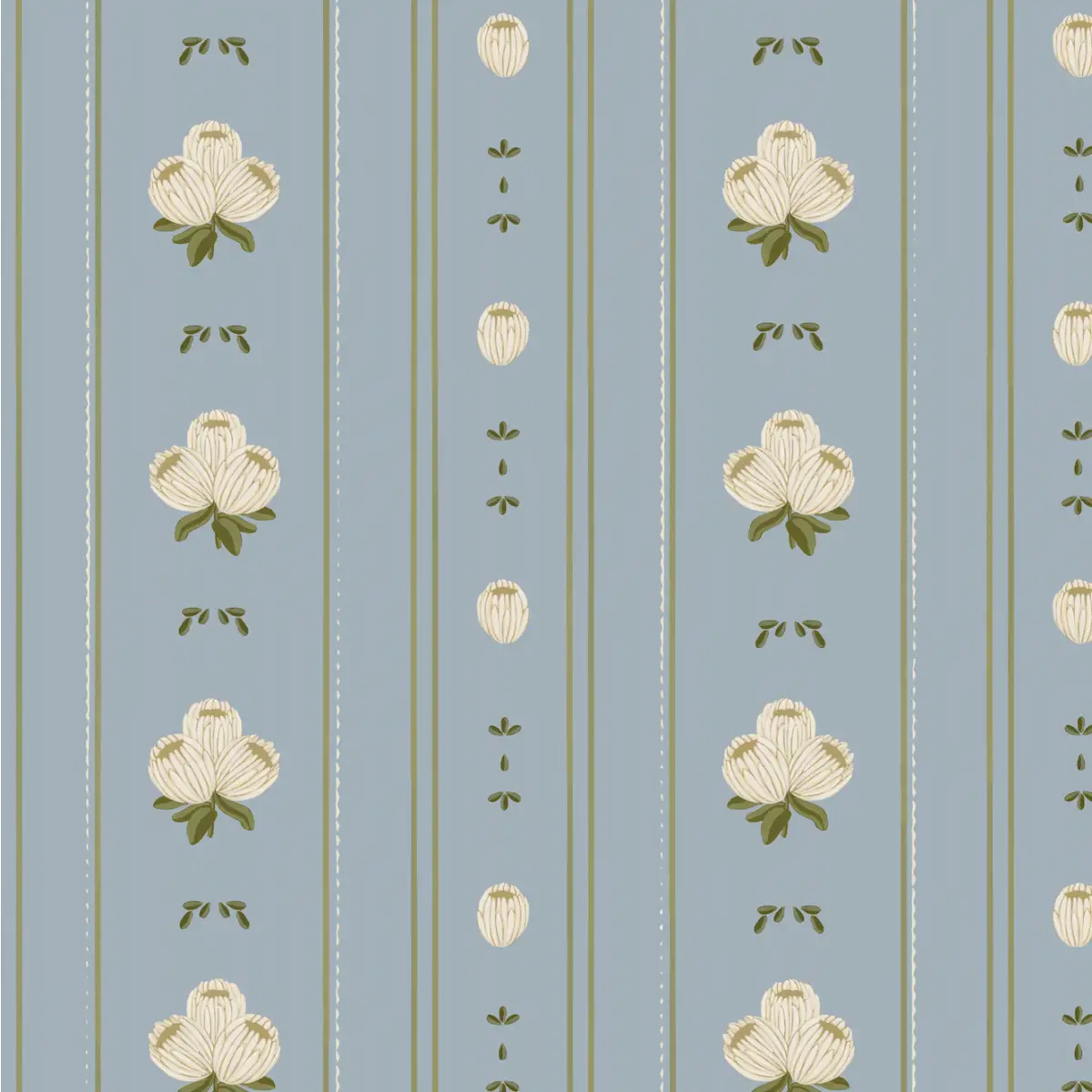 Darby Wallpaper - Flowers Bunch Stripe - by Mackenzie Nelson - Sample 1 foot by 1 foot / Blue - Loomwell Home Goods