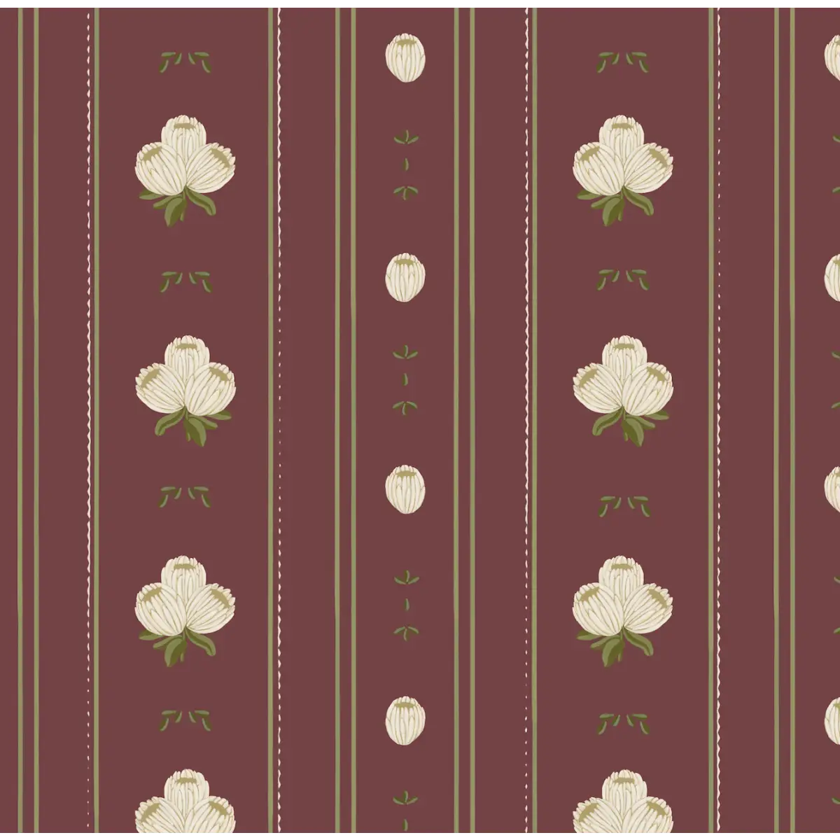 Darby Wallpaper - Flowers Bunch Stripe - by Mackenzie Nelson - Sample 1 foot by 1 foot / Burgundy - Loomwell Home Goods