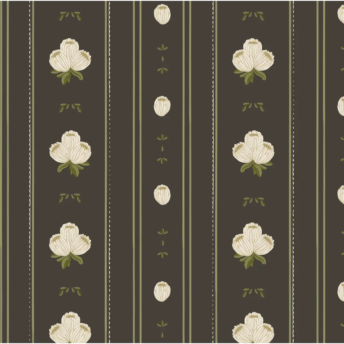 Darby Wallpaper - Flowers Bunch Stripe - by Mackenzie Nelson - Sample 1 foot by 1 foot / Dark - Loomwell Home Goods