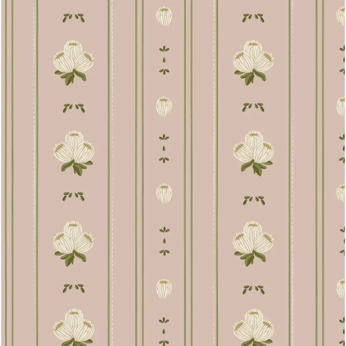 Darby Wallpaper - Flowers Bunch Stripe - by Mackenzie Nelson - Sample 1 foot by 1 foot / Mauve - Loomwell Home Goods
