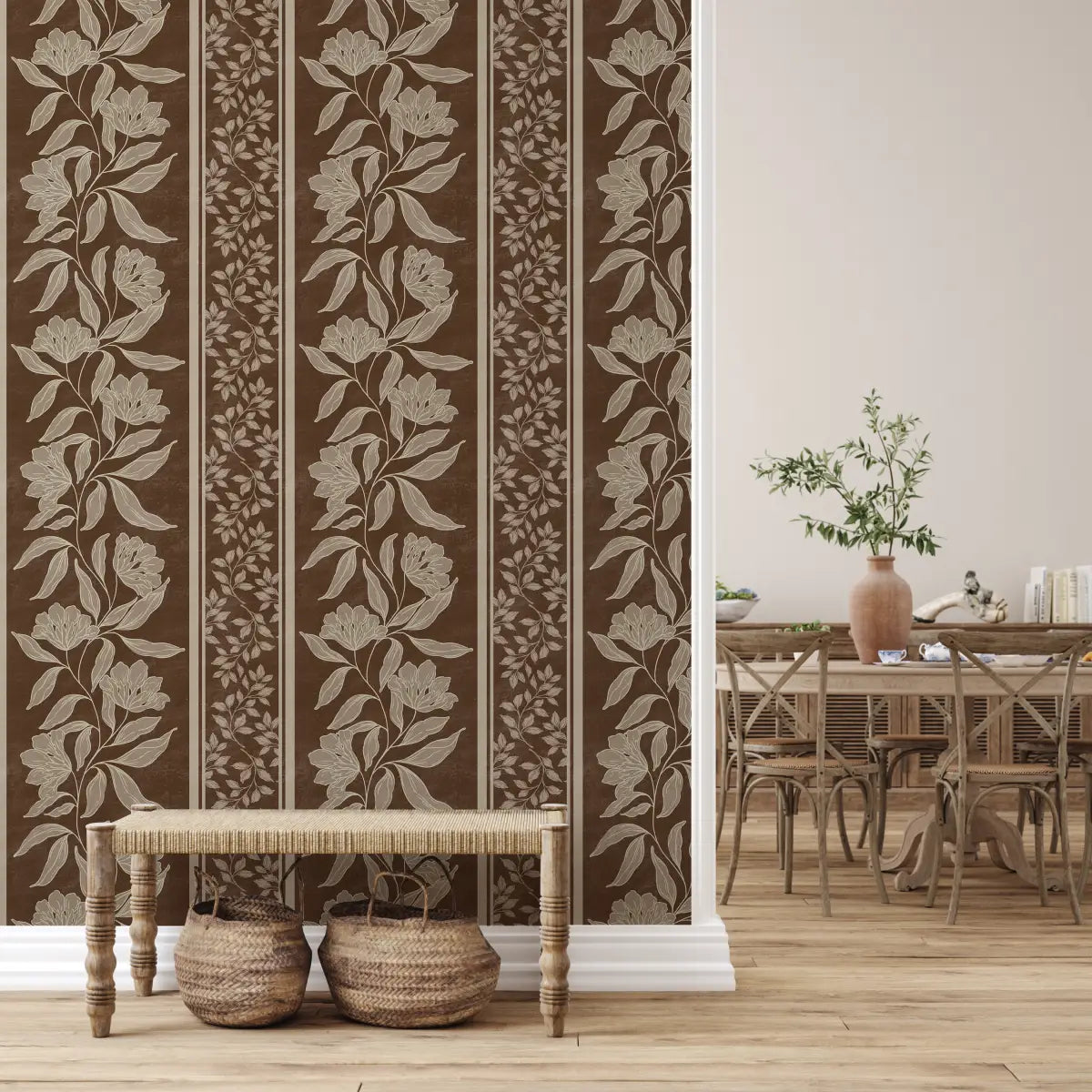 Dare Wallpaper - Traditional Flower Stripe - by Taddy Mikelaites - Loomwell Home Goods