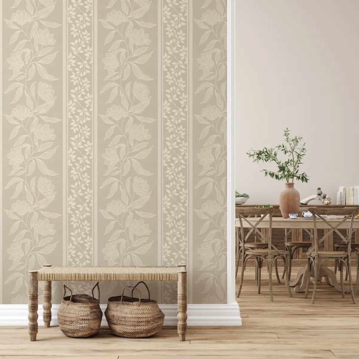 Dare Wallpaper - Traditional Flower Stripe - by Taddy Mikelaites - Loomwell Home Goods